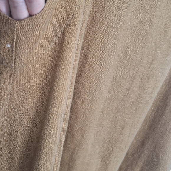 100% Linen Heart's Desire by Mary Grace L Tan Strap Ruffle Dress w Pockets - Picture 7 of 9